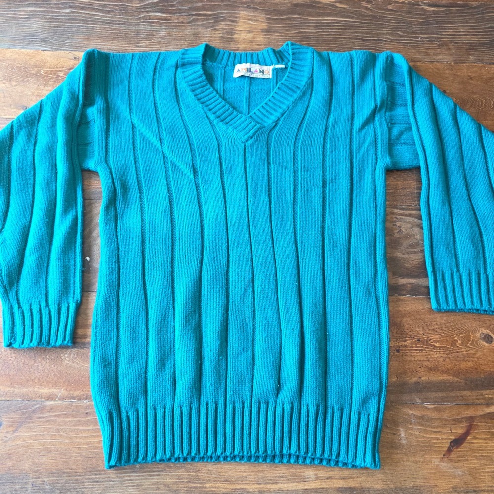 Amilano Paris Milano New York Small V‎ Neck Ribbed Knit Sweater colorful retro
